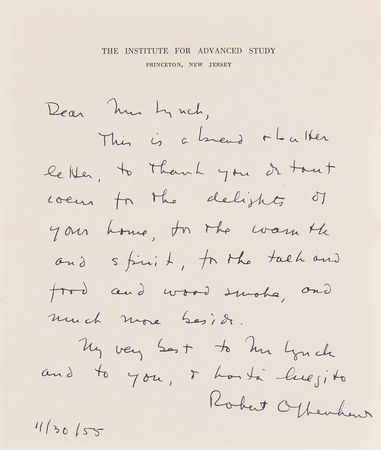 Lot #222 Robert Oppenheimer Autograph Letter Signed  After His Visiting Fellowship at Phillips Exeter Academy (1955) - Image 2