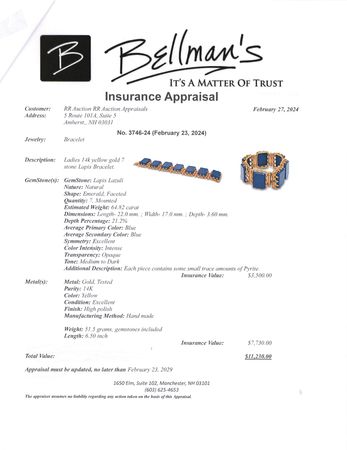 Lot #5021 Edwin Booth Family Collection: 14K Gold and Lapis Lazuli Bracelet - Image 9