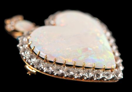Lot #5022 Edwin Booth Family Collection: Heart-Shaped Opal and Diamond Brooch - Image 3
