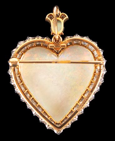 Lot #5022 Edwin Booth Family Collection: Heart-Shaped Opal and Diamond Brooch - Image 4