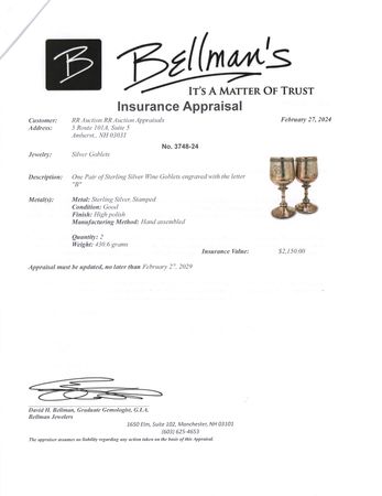 Lot #5023 Edwin Booth Family Collection: Two Sterling Silver Chalices, Engraved 