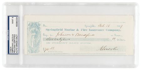 Lot #5015 Abraham Lincoln Signed Check - PSA MINT 9 - to a Springfield book publisher, who he approached about publishing his historic debates with Stephen Douglas - Image 3