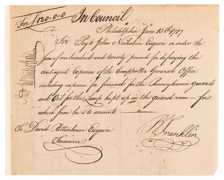 Lot #5002 Benjamin Franklin Document Signed for 
