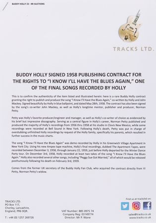 Lot #5074 Buddy Holly and Norman Petty Signed Publishing Contract for 'I Know I?ll Have the Blues Again' - Image 3