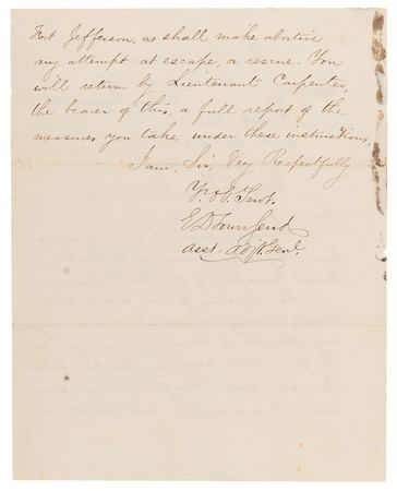 Lot #5019 Lincoln Assassination: Edward D. Townsend Autograph Letter Signed on Imprisonment of Conspirators: 