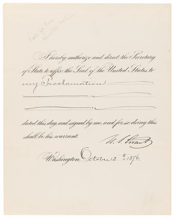 Lot #5026 U. S. Grant Document Signed as President, Invoking Military Force to Suppress Insurrection in South Carolina - Image 1