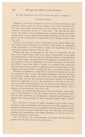Lot #5026 U. S. Grant Document Signed as President, Invoking Military Force to Suppress Insurrection in South Carolina - Image 3