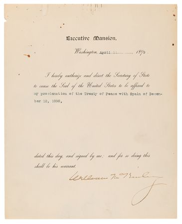 Lot #5029 William McKinley Document Signed as President, Proclaiming the End of the Spanish–American War - Image 1