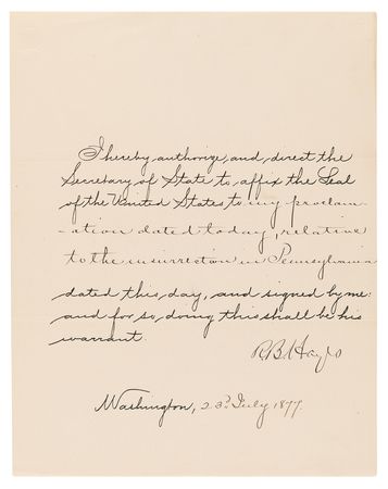Lot #5027 Rutherford B. Hayes Document Signed as