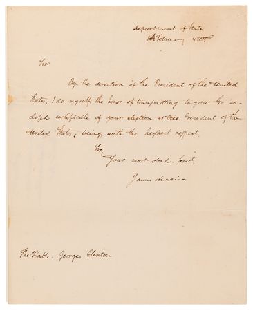 Lot #5011 James Madison Letter Signed to George Clinton, Affirming His Election as Vice President - Image 2