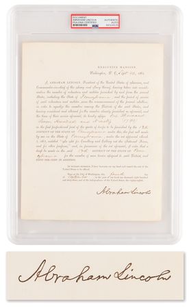 Lot #5017 Abraham Lincoln Document Signed as President, Ordering Pennsylvania to Furnish Additional Troops for ?the present rebellion? (September 4, 1863) - Image 1
