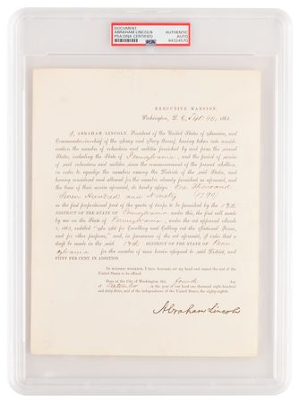 Lot #5017 Abraham Lincoln Document Signed as President, Ordering Pennsylvania to Furnish Additional Troops for ?the present rebellion? (September 4, 1863) - Image 2