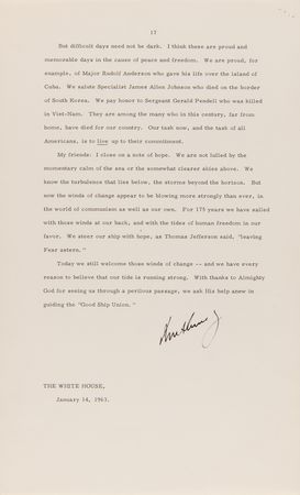 Lot #5035 John F. Kennedy Signed 1963 State of the Union Typed Manuscript - Image 2