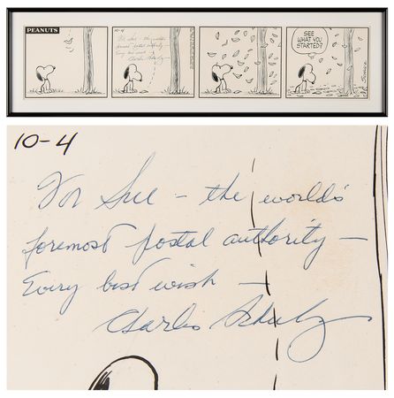 Lot #5084 Charles Schulz Signed Original Hand-Drawn Peanuts Daily Comic Strip (c. 1962), Featuring Snoopy: 