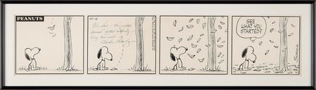 Lot #5084 Charles Schulz Signed Original Hand-Drawn Peanuts Daily Comic Strip (c. 1962), Featuring Snoopy: 