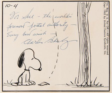 Lot #5084 Charles Schulz Signed Original Hand-Drawn Peanuts Daily Comic Strip (c. 1962), Featuring Snoopy: 