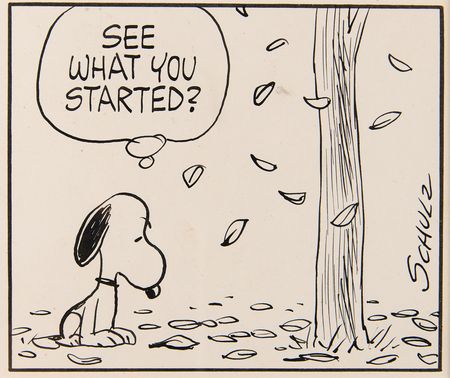 Lot #5084 Charles Schulz Signed Original Hand-Drawn Peanuts Daily Comic Strip (c. 1962), Featuring Snoopy: 