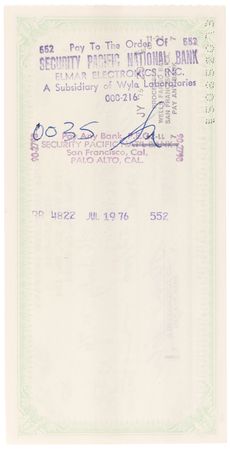 Lot #5088 Steve Jobs Filled Out and Signed 'Apple Computer Company' Check to Elmar Electronics (July 16, 1976) - Image 3