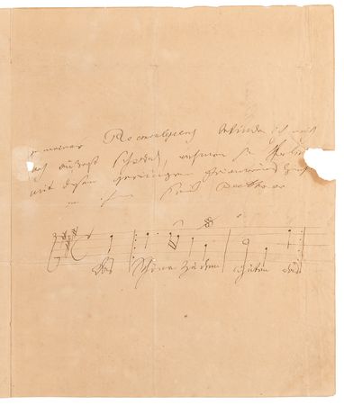 Lot #5071 Ludwig van Beethoven Autograph Letter Signed Twice with Handwritten Musical Quotation from Friedrich von Matthisson's ‘Opferlied’ (Song of Sacrifice) - Image 2