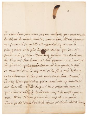 Lot #5061 Jean Racine Autograph Letter Signed on King Louis XIV and Victory at the Battle of Landen: 