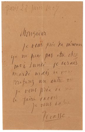 Lot #5082 Pablo Picasso Autograph Letter Signed While Creating 'Les Demoiselles d'Avignon' - Image 1