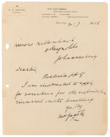 Lot #5053 Mohandas Gandhi Autograph Letter Signed