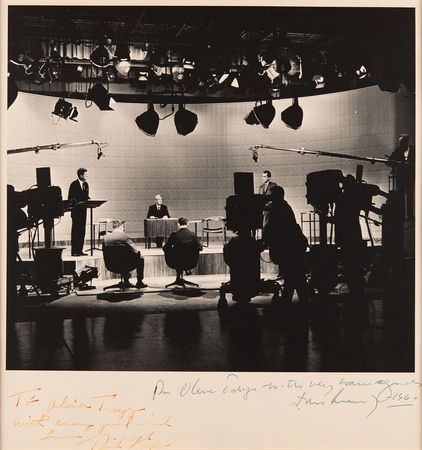 Lot #5034 John F. Kennedy and Richard Nixon Signed Photograph of the First Televised Presidential Debate (1960), Inscribed to ABC President Oliver Treyz - Image 1