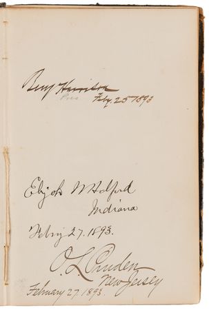 Lot #5024 American Presidents (7) Multi-Signed Autograph Book Dated from 1864 to 1909, Highlighted by the Rare Dual Signatures of Abraham and Mary Lincoln - Image 9