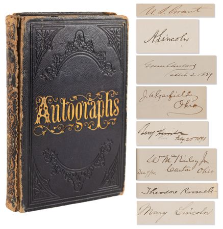 Lot #5024 American Presidents (7) Multi-Signed Autograph Book Dated from 1864 to 1909, Highlighted by the Rare Dual Signatures of Abraham and Mary Lincoln - Image 1