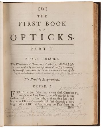 Lot #5040 Isaac Newton: Opticks: or, a Treatise of the Reflexions, Refractions, Inflexions and Colours of Light (First Edition, 1704) - Image 7