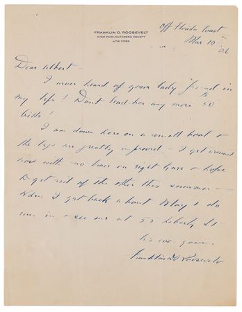 Lot #5031 Franklin D. Roosevelt Autograph Letter Signed on Polio Recovery: 
