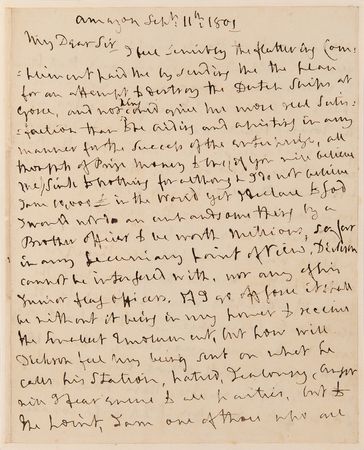 Lot #5062 Horatio Nelson Autograph Letter Signed, Thanking the Secretary to the Board of Admiralty for 