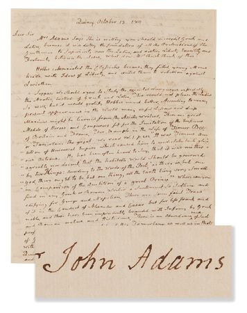 Lot #5008 John Adams Autograph Letter Signed on Classical Education and American Politics: 