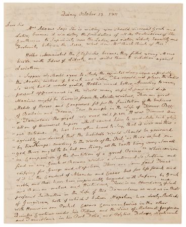 Lot #5008 John Adams Autograph Letter Signed on Classical Education and American Politics: 