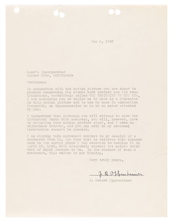 Lot #5049 Robert Oppenheimer Signed Agreement for MGM's 1946 Docudrama 'The Beginning or the End,' the First Film to Depict the Story of the Atomic Bomb - Image 2