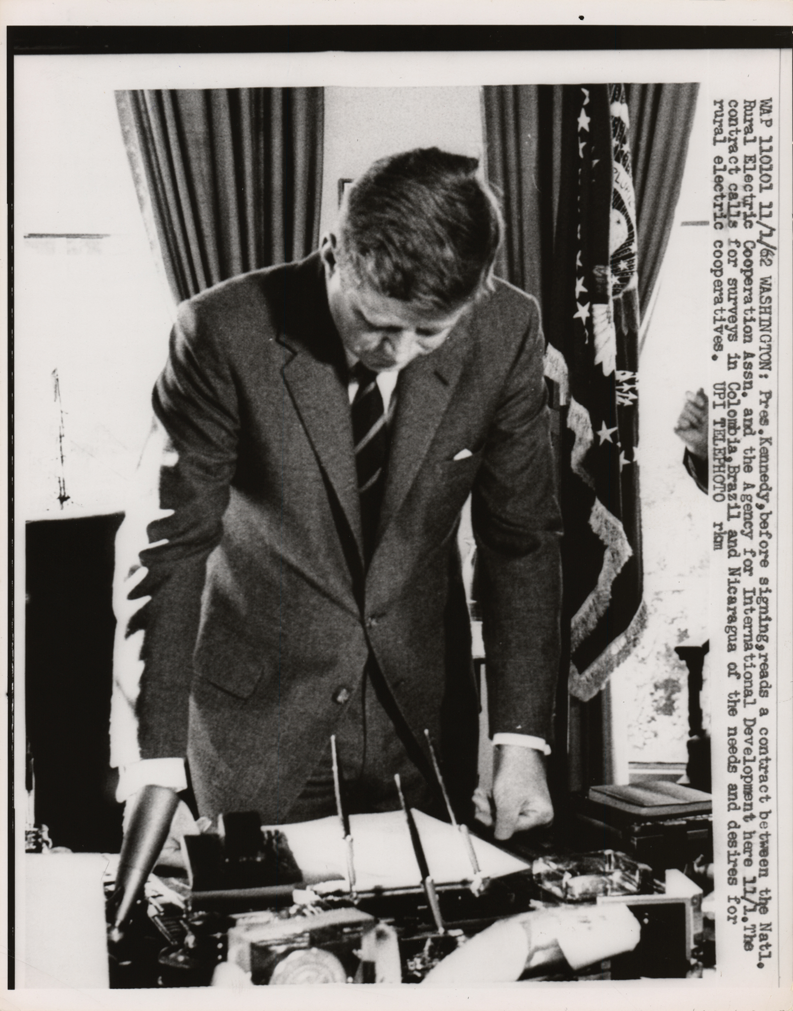 Lot 84 John F. Kennedy Original Wirephoto - NRECA International Contract Signing