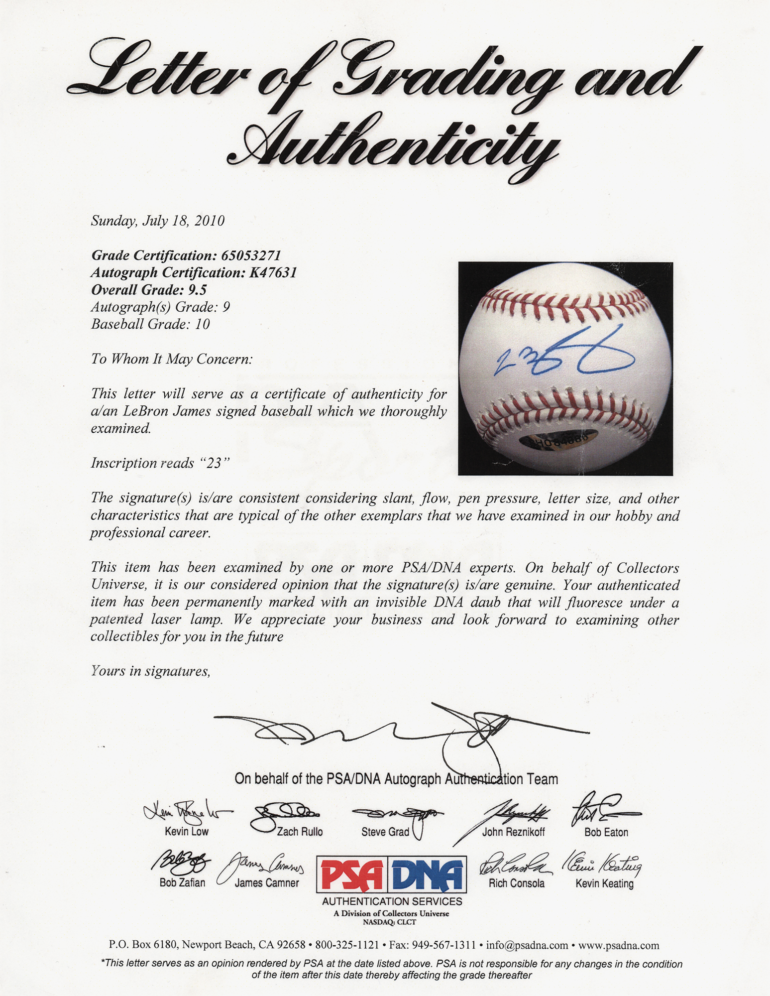 lebron james signed baseball