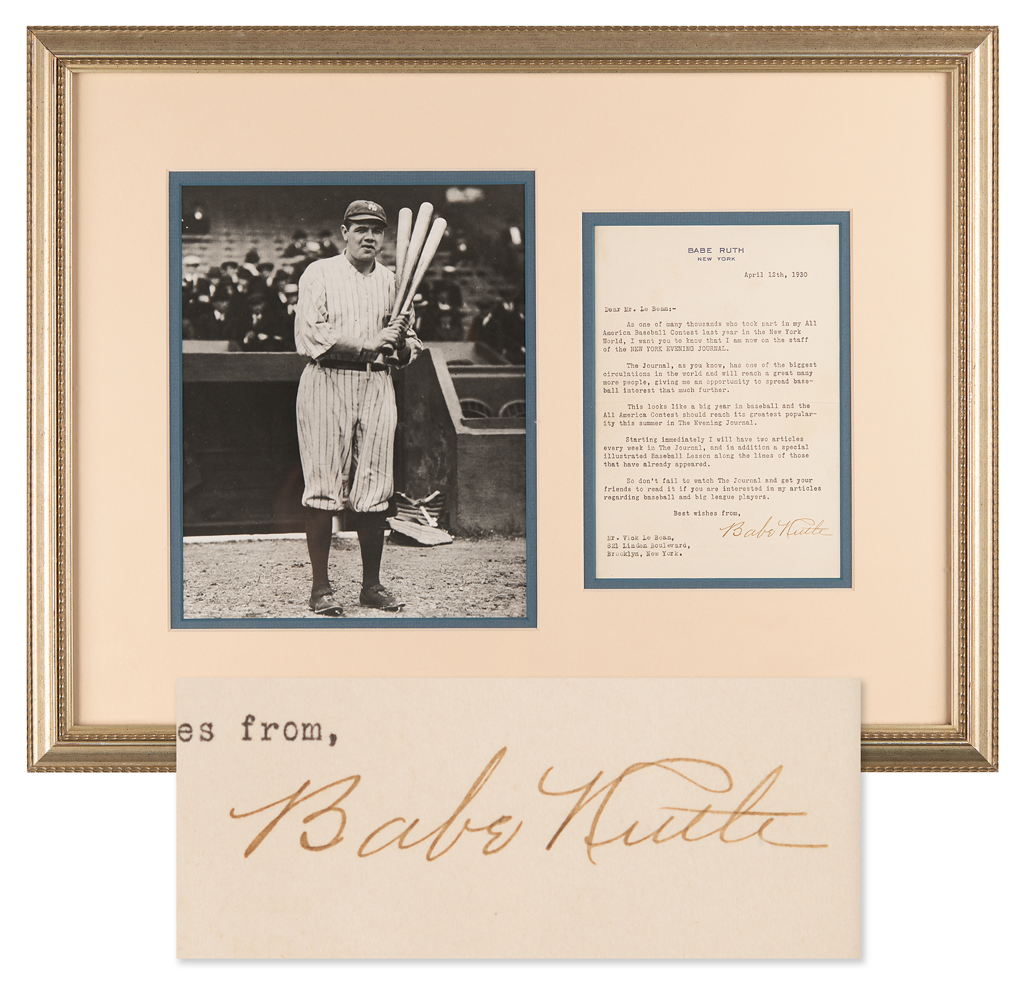 Babe Ruth Typed Letter Signed on His Newspaper Column: