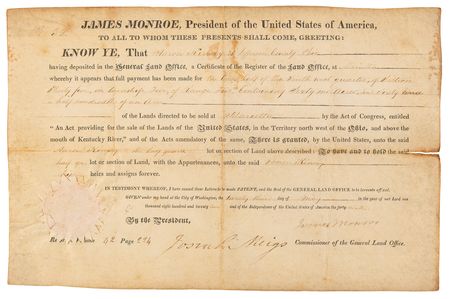 Lot #93 James Monroe Document Signed as President - Image 1