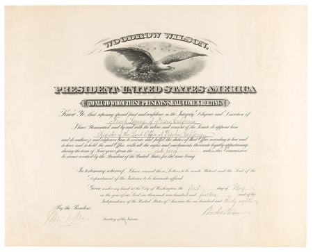 Lot #143 Woodrow Wilson Document Signed as President - Image 1