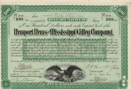 Lot #281 Collis P. Huntington Signed Stock