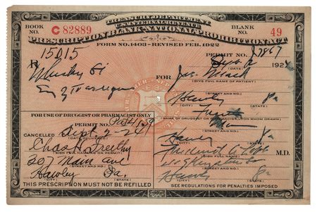 Lot #309 Prohibition: 1924 Liquor Prescription for