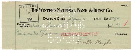 Lot #380 Orville Wright Signed Check