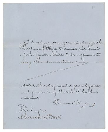 Lot #49 Grover Cleveland Document Signed as