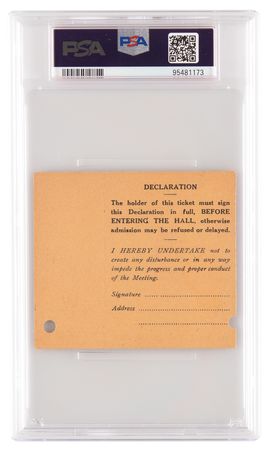 Lot #196 Albert Einstein: 1933 Royal Albert Hall Ticket Stub - His Last Public Appearance in Europe - PSA NM 7 - Image 2