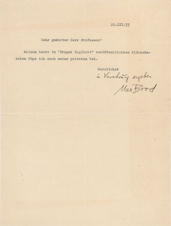 Lot #586 Max Brod Typed Letter Signed