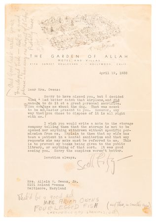 Lot #566 F. Scott Fitzgerald Typed Letter Signed