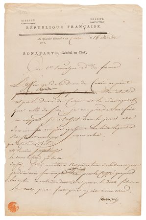 Lot #340 Napoleon Letter Signed from Cairo, Egypt - Days Before the French Discovery of the Rosetta Stone - Image 1