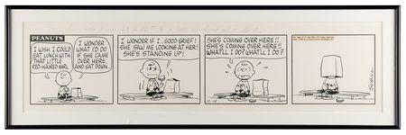 Lot #539 Charles Schulz Signed Original Hand-Drawn Peanuts Daily Comic Strip (c. 1963), Featuring Charlie Brown: 