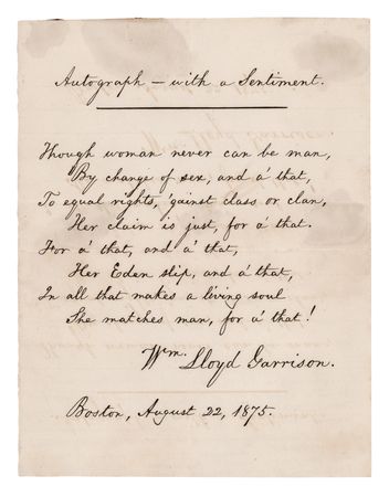 Lot #268 William Lloyd Garrison Autograph Poem